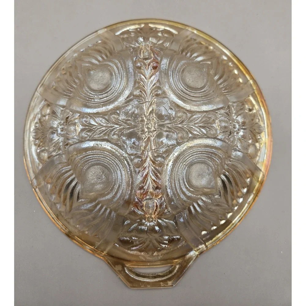 Vintage Divided Relish Dish Iridescent Light Amber Carnival Glass B#27